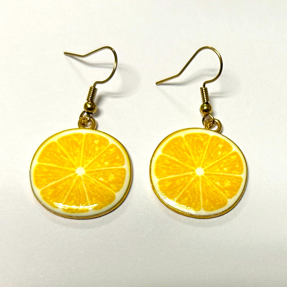 Handmade Lemon Slice Citrus Earrings - 1” Drop - New